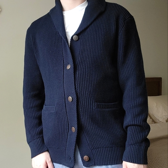 NWT Quince 100% Organic Cotton Shawl-Collar Cardigan Sweater, XL, Navy - Picture 1 of 11